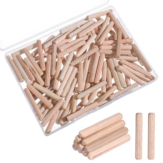 100 Pcs Wood Dowel Pins, 6mmx40mm Fluted Hardwood Dowel Pins Straight Grooved Wood Pegs for Furniture, Model Building and Woodworking