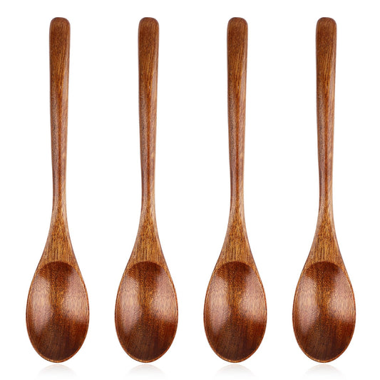 8.8 Inch Wooden Spoon 4 Pcs Natural Small Wooden Spoon Long Handle Polished Wooden Mixing Coffee Spoon for Hot Chocolate Honey Coffee Tea Kitchen Accessories