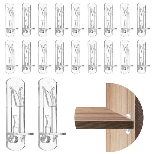10pcs Plastic Shelf Pins, Cabinet Locking Shelf Clips Shelf Pegs for Kitchen Cabinets, Clear Shelf Holders Pegs Self-Locking Shelf Bracket for Furniture Book Shelves(6mm Peg x 3/4" Thick Shelf)