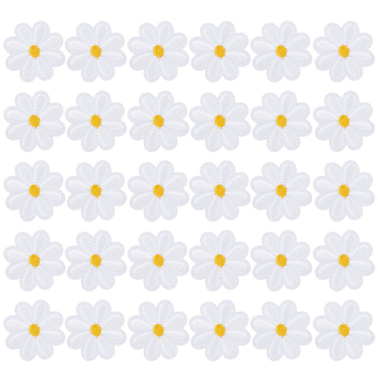 30 PCS Daisy Flower Iron On Patches Embroidered Flower Patches 1.57IN Embroidered Sew Applique Repair Patch Flower Patches for Clothes Decoration Pants DIY Craft Supplies