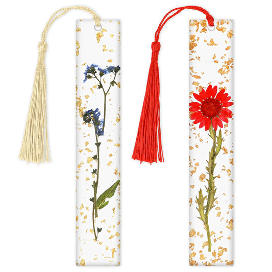 Flower Bookmarks for Reading Women, 2 Pieces Resin Dried Flower Book Markers Transparent Pressed Flower Bookmark Cute Page Holder Bookmarks with Tassel Accessories for Women Girls Book Lovers