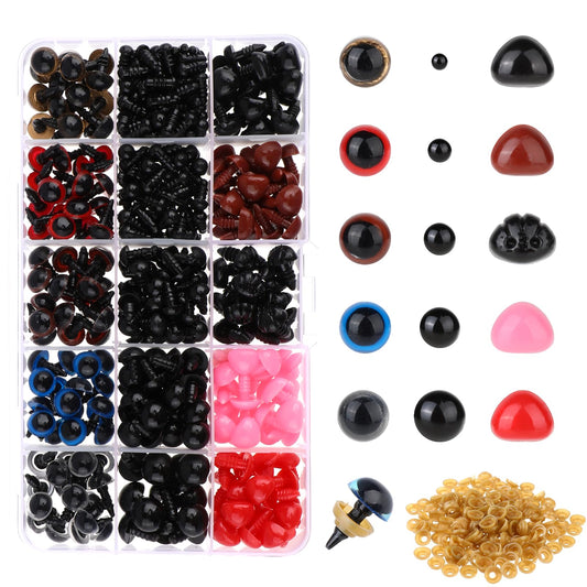 Hariendny 752 Pcs Safety Eyes and Noses 5-12mm Colorful Glitter Plastic Eyes and Noses with Washers for Stuffed Animals Amigurumi Teddy Bear Craft Doll Making