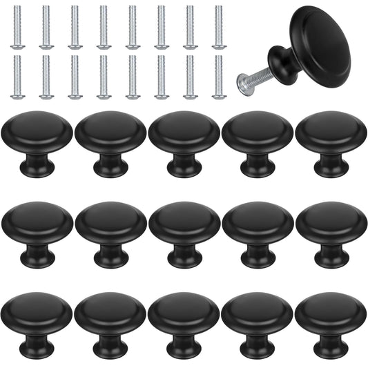 16 Pieces Cabinet Knobs, Black Cabinet Knobs Metal Kitchen Cabinet Knobs Closet Door Knobs Matte Black Drawer Pulls Drawer Handles Knobs Hardware with Mounting Screws for Cabinets and Dresser Drawers