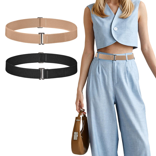 Gtziqa Crop Tuck Band, 2 Pcs Adjustable Crop Top Tuck Waist Band Tucking Sweater Shirt Elastic Stretch Belts for Women, Black+Khaki