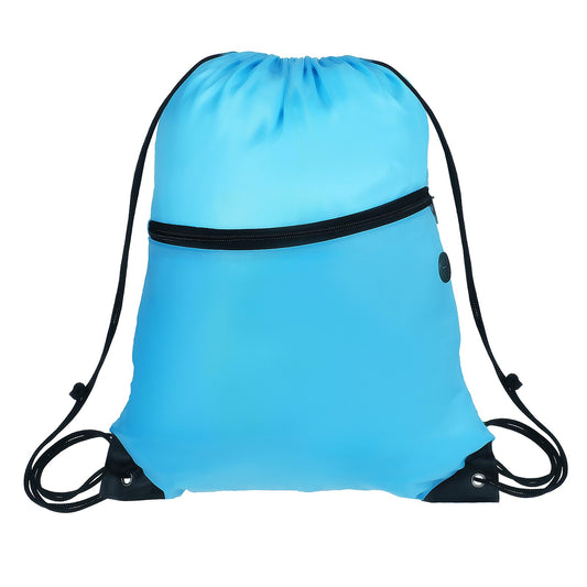 Drawstring Gym Bag Waterproof Draw String Bags Drawstring Backpack String Bag Sports Gym Canvas Bag Yoga Travel Black Backpack for Men Women Large Size with Zipper Pockets (Blue)