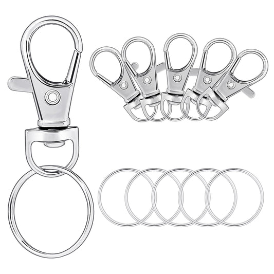 100 Pcs Metal Lobster Claw Clasp Sets Key Chain Clip Hooks Include 50 Pcs Swivel Clasps Lanyard Snap Hooks and 50 Pcs Key Chain Ring Keychain Accessories Making Kit for Crafts(50 Set)