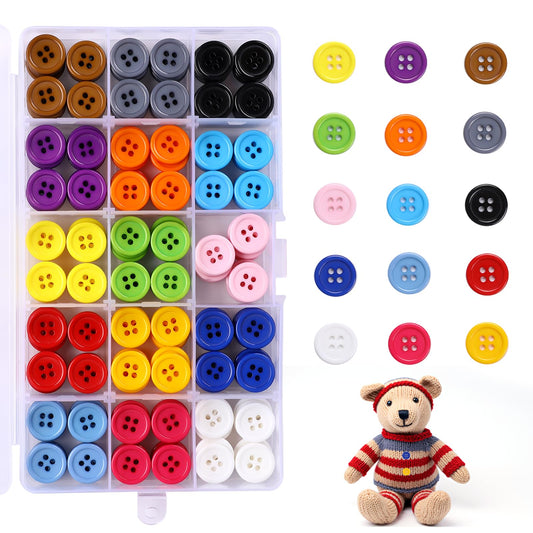 300Pcs 5/8 Inch Colorful Buttons Round Sewing Buttons, 15 Color Resin Buttons with Box, Assorted Colorful Buttons for Sewing Sweater, Shirt, DIY Craft, Clothing Fasteners Buttons for Crafts