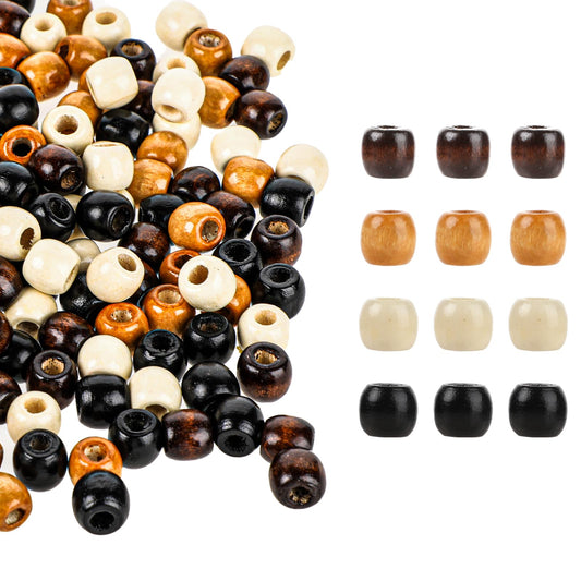 400 PCS Large Hole Barrel Wood Beads 12x11mm Oval Wooden Dreadlock Hair Braid Beads 4 Colors Natural Wooden Spacer Beads Round Barrel Beads for Macrame Rosary Jewelry Craft Making