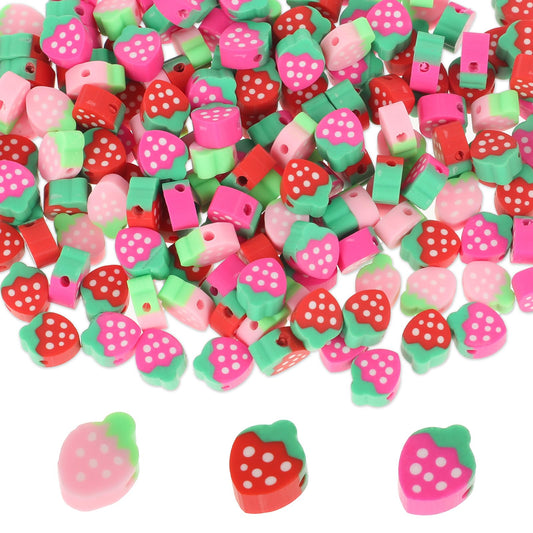 150PCS Strawberry Polymer Clay Beads 3 Colors Strawberry Fruits Clay Beads Mixed Strawberry Charm Beads for Bracelet Earrings Pendants Necklace Jewelry Making