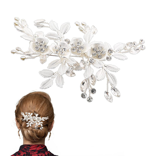 Crystal Hair Clip,Bridal Diamante Hair Clip Rhinestone Bridal Hair Accessories Wedding Hair Barrettes Wedding Hair Accessory Leaf Hair Clip Head Pieces Flower Hair Pin for Bride Bridesmaid