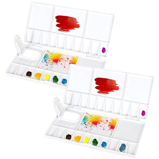 2 Pack Folding Palette Watercolor Paint Tray with Lid, Paint Mixing Palette with Cover, Portable Water Color Palette, 25 Compartments Paint Palette with Thumb Hole