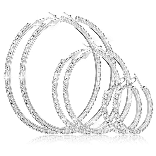 5 Pairs Rhinestone Hoop Earrings, 3/5/7 cm Shiny Round Party Lightweight Rhinestone Sparkly Hoop for Wedding Party Gift