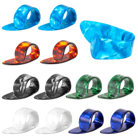 12pcs Celluloid Guitar Thumb Finger Picks, Flat Thumbpicks Celluloid Guitar Thumb Picks Medium Finger Picks for Acoustic Guitar Finger Pick Fingerstyle Acoustic Guitar Banjo or Ukulele Harp Bass