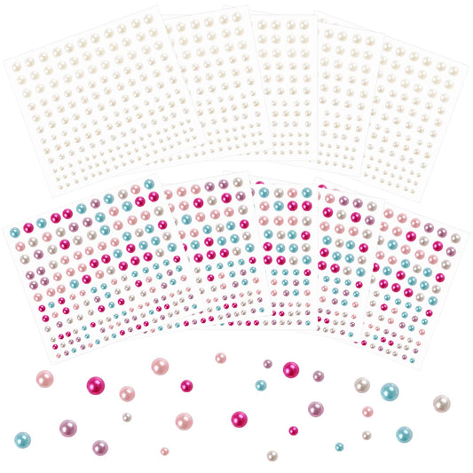 1650 Pieces Face Pearl Multicolor Flat Back Pearls Stickers Self-Adhesive Craft Pearls Stickers for Face Beauty Makeup Nail Art Phone DIY Crafts Scrapbooking, 4 Size