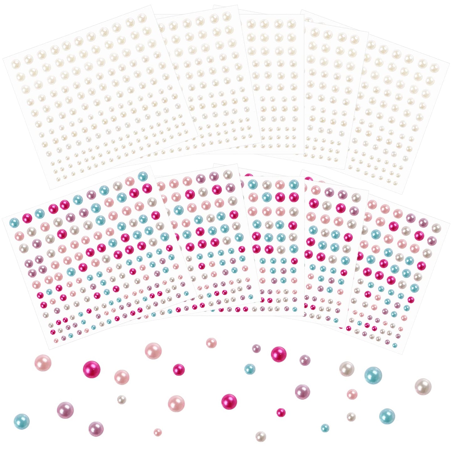 1650 Pieces Face Pearl Multicolor Flat Back Pearls Stickers Self-Adhesive Craft Pearls Stickers for Face Beauty Makeup Nail Art Phone DIY Crafts Scrapbooking, 4 Size