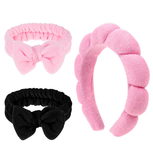 3Pcs Spa Headband for Washing Face, Skincare Headband Bubble Skincare Headbands Puffy Anti-Slip Face Wash Headbands for Women for Facial Cleaning, Makeup