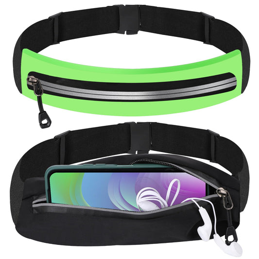 Running Belt Running Waist Pack Running Pack Waist Wallet for Men, Running Fanny Pack for Women Men with Zipper, Sports Running Belt with Reflective Tape(Black & Fluorescent Green)