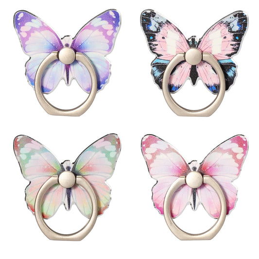 4Pcs Butterfly Cell Phone Ring Holder, 360°Rotation Phone Ring Grip, Metal Finger Stand Kickstand, Universal Compatible with All Smartphone