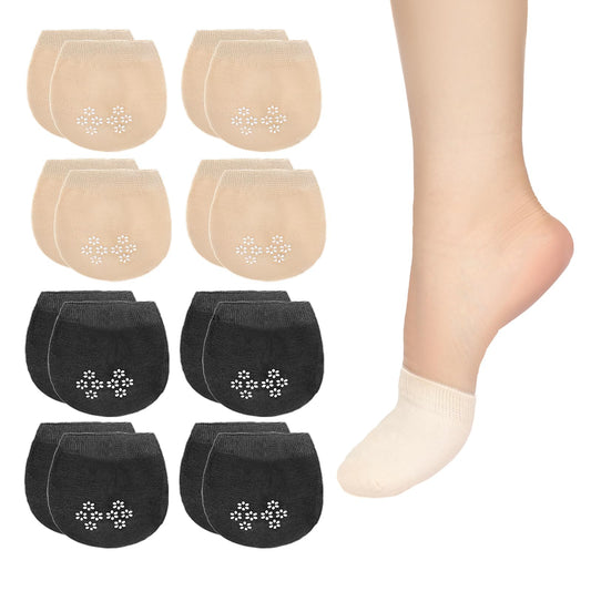 KALIONE 8 Pairs Toe Topper Socks, Half Socks for Women, Thin No Show Liner Socks Womens, Non Slip Half Socks with Grip, Breathable Seamless Toe Socks for Women Girls, Skin+Black