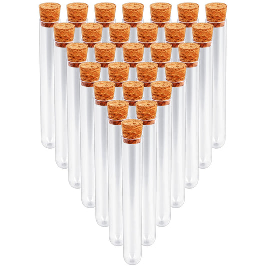 28PCS Clear Plastic Test Tubes with Lids, 15x100mm (15ml) Plastic Vials with Seal Cap Container Transparent Test Tubes with Cork Stoppers for Sample, Science Party, Laboratory, School Educational