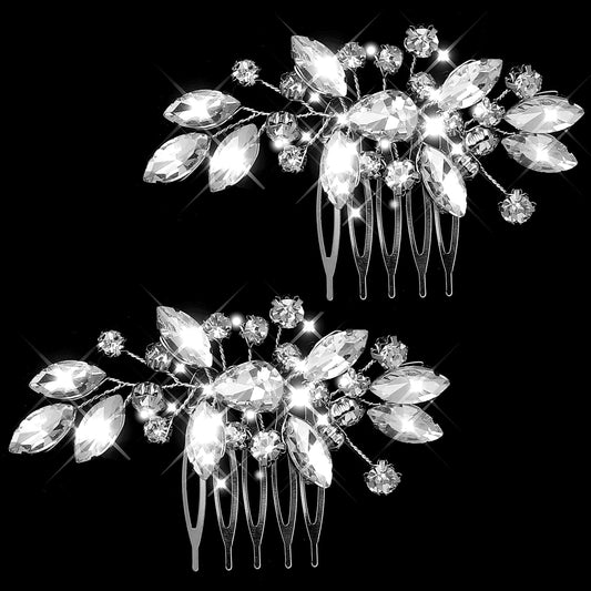2 Pieces Bridal Wedding Hair Comb Rhinestone Bridal Side Comb Silver Crystal Bride Headpiece Pearl Hair Pieces Hair Jewelry Shiny Crystal Hair Accessories for Women and Girls