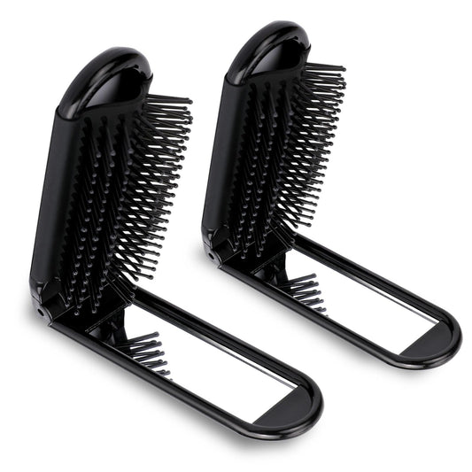 Travel Hair Brush with Mirror,2 Pack Folding Hair Brush Wet Hairbrush Travel Size Massage Comb Compact Hair Brush Foldable Brush Pocket Hair Brush Hair Styling Tools Travel Brush for Women and Men