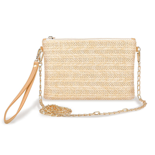 KALIONE Womens Straw Purse, Rattan Clutch Vacation Purses Straw Beach Bags Woven Crossbody Bags with Strap for Women Girls (Khaki)