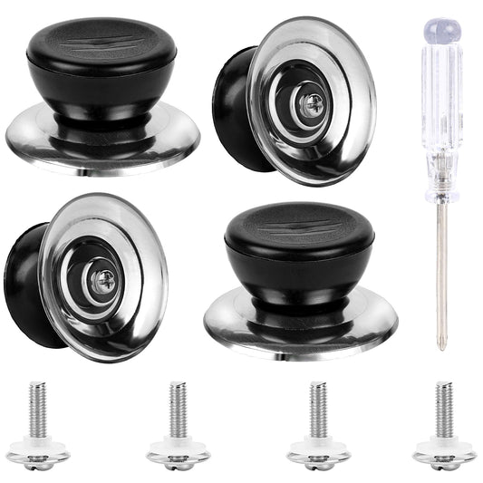 KALIONE 4 Sets Pot Lid Knobs with Screwdriver, Heat Resistant Top Lid Knobs Handles Replacement, Universal Lid for Pots and Pans, Plastic Cookware Replacement Pan Lid Kit for Kitchen Supplies, Black