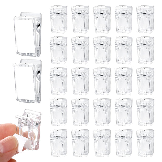 30 Pcs Self-Adhesive Clips Wall Clips Hanging Spring Clips Plastic Sticky Tapestry Clips Sticky Clips for Hanging Backdrops, Photos, Home, Classroom, Office(Clear)