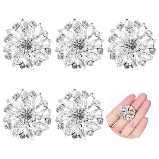 6PCS Rhinestone Buttons,Silver Buttons 26 mm Flatback Flower Crystal Button Rhinestones for Crafting Diamante Button Embellishments for DIY Clothes Bags Wedding Bridal Bouquet Decoration