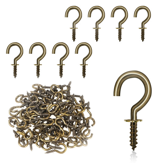 KALIONE 100 Pack Small Hooks, Small Screw Hooks, Small Hooks for Hanging, Tiny Screws in Hooks, Metal Ceiling Screw Hooks, 0.5 Inch Ceiling Hooks for Hanging Plants, Screw-in Cup Hooks Kit, Bronze