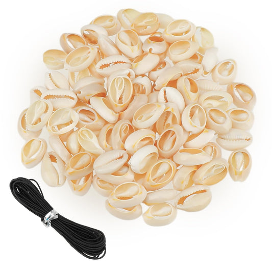 Pack of 100 Shell Pendants Natural Shell Beads with Hole for Threading Crafts Shells 16 to 18 mm Spiral Shell Beads Beige Spiral Cowri Beach Shells for DIY Decoration Jewellery Making