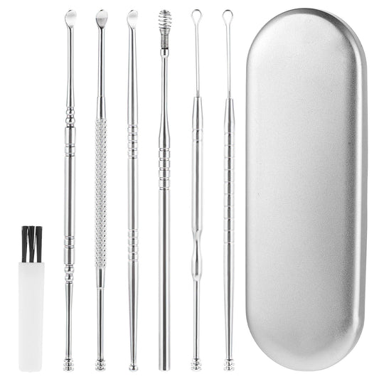 8 Pcs Ear Cleaning Kit Ear Wax Removal Tools Professional Earwax Removal Kit Stainless Steel Ear Picks with Storage Box and Cleaning Brush Ear Cleaner Curette Easy to Use