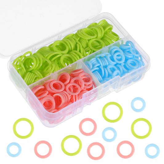 Pack of 380 Knitting Marker Rings Colourful Stitch Marker Rings Braided Counting Buckle Stitch Marker Rings (S/M/L) with Portable Storage Box for DIY Crochet Craft Projects Knitting, Crochet