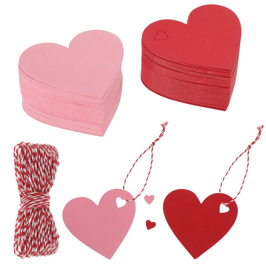 200 PCS Heart Shaped Paper Tags Red Paper Gift Tags with Hemp Rope Pink Love Paper Tags Blank Gift Labels Wedding Labels Valentine's Day Tags Luggage Labels for DIY Crafts Decoration