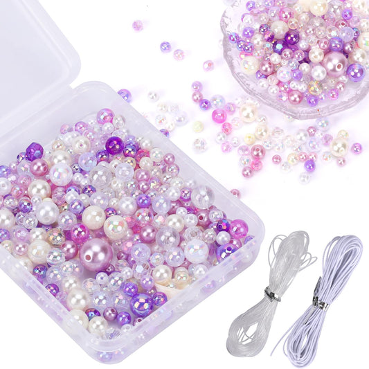 Acrylic Beads Purple Assorted Beads, PlasticRound Beads for Jewelry Making, Crystal Glass Round Beads Glass Beads Purple Beads for Jewelry Making, Crystal Pearls Beads for Necklace Bracelets DIY Craft