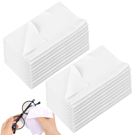 30pcs Microfiber Cleaning Cloth for Glasses, 6x7 Inches Eyeglass Cleaning Cloth, Lens Wipes for Electronics, Jewelry Cleaning Cloth for Cell Phone LCD TV Screens Cameras Eyeglasses (White)