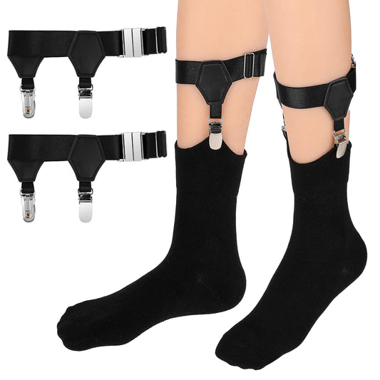 Mozeat Lens 1 Pair Socks Garters Men's Socks Braces Adjustable Sock Holder Black Stocking Garter Adjustable Suspender Clips Non-Slip Sock Straps, black, 2,50 cm, gefaltete Länge: 16 cm