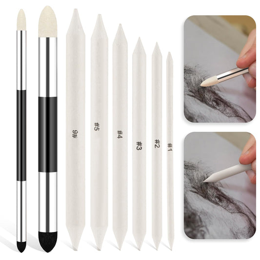 8pcs Artist Blending Sponge Pen Dual Tip Blending Stumps and Tortillions Reusable Drawing Art Blending Tools Sketch Rubbing Tools for Artist Professional Sketch Drawing Blending Lightening & Highlight