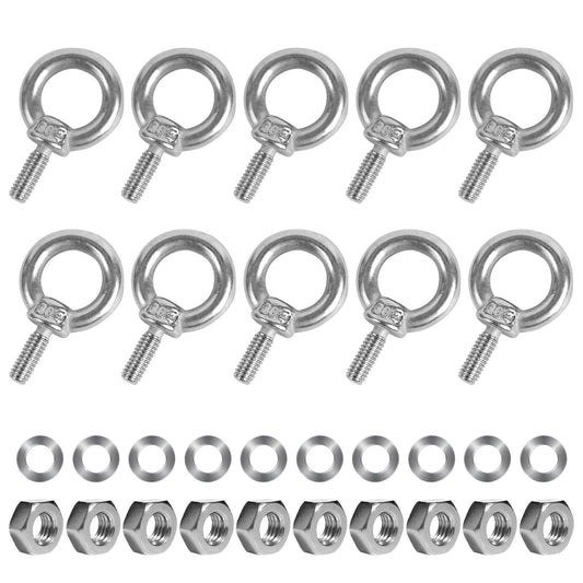 10 Pack M6 Lifting Eye Bolt Stainless Steel Heavy Duty Lifting Ring Eye Bolts with Nuts Eye Bolt Male Screw Thread Ring Shoulder Eye Bolts Hardware Eye Nut