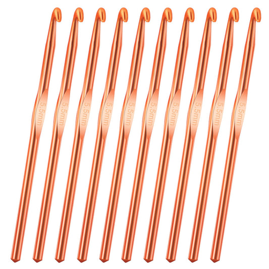 10Pcs 5.5mm Aluminum Crochet Hook, Size I (Size 9) Knitting Needles Craft Yarn, Crochet Hook for DIY Craft, Gold Crochet Needles for Knitting Scarf(Orange)