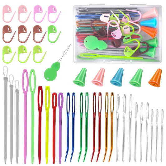 Large-Eye Darning Needles Bent Tapestry Needles Darning Needle Wool Needles Yarn Needles Stitch Markers Hand Sewing Needles with Storage Box Plastic Sewing Needles for Knitting Crocheting