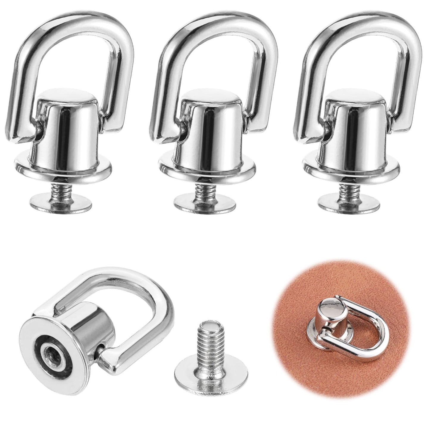 4 Pcs D Rings for Purse, Heavy Duty 360° Rotatable Metal Hardware