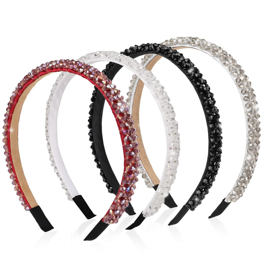 4 Pcs Crystal Rhinestone Headbands for Women Girls Non-Slip Four Rows Bling Beaded Hair Bands Sparkly Hair Hoops Hair Accessories