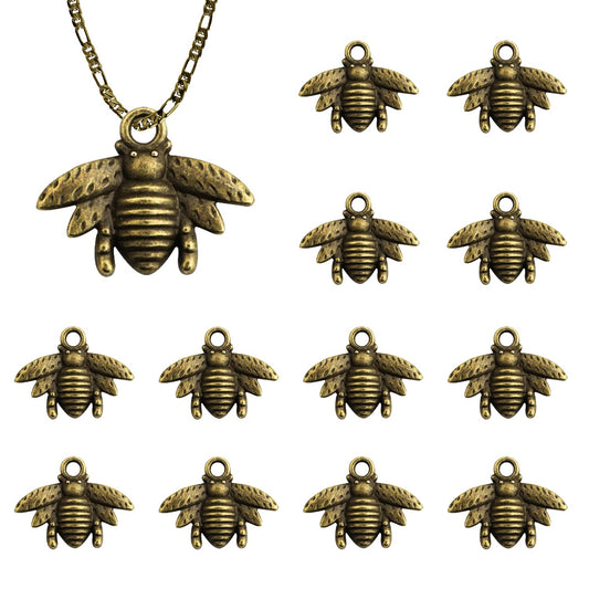 Sliverdew 100 Pieces Metal Bee Charm Pendants Ancient Cyan Bee Pendants Alloy Bee Insects Charms Honeybee Earring Pendants Jewelry Making Charms for Bee Keyring Crafting DIY