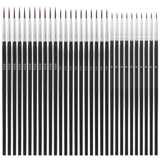 30pcs Tiny Detailing Paint Brush Set Fine Tips Micro Paint Brushes 3 Sizes #000#00#0, Thin Watercolor Artists Liner Brushes for Nail Oil Model Acrylics Craft Detail Painting (Black)