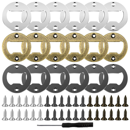 Sliverdew 18pcs Stainless Steel Bottle Opener Inserts Kit with Screwdriver, Silver+black+bronze, Screw-In, Double Ring, Metal, Wood