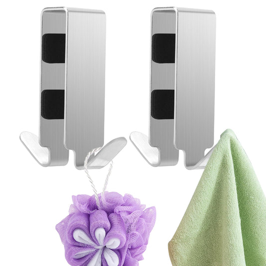 KALIONE 2 Packs Hooks Shower Door Hooks, Double Hooks for Glass Shower Door, Heavy Duty Double Sided Shower Towel Hooks for Bathroom Frameless Glass Shower Door