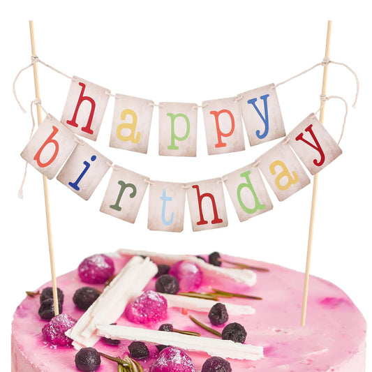 Mozeat Lens Happy Birthday Cake Topper, 1st Birthday Cake Banner, Rainbow Theme, Handmade, 11x8.6 inches, for Boy Girls Baby Shower