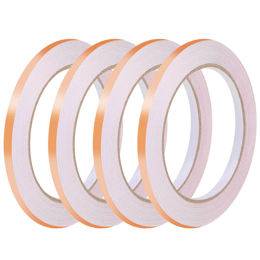 Mozeat Lens 4Pcs 1/4 Inch Copper Foil Tape Double-Sided Conductive Copper Foil Tape Self Adhesive for, Stained Glass, Soldering, Electrical Repairs, Grounding